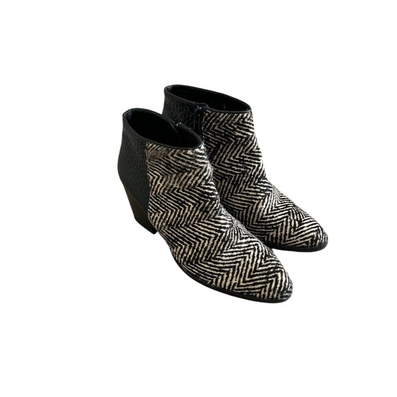 Freda Salvador Leather & Ponyhair chevron Print Ankle Booties - Picture 2 of 11